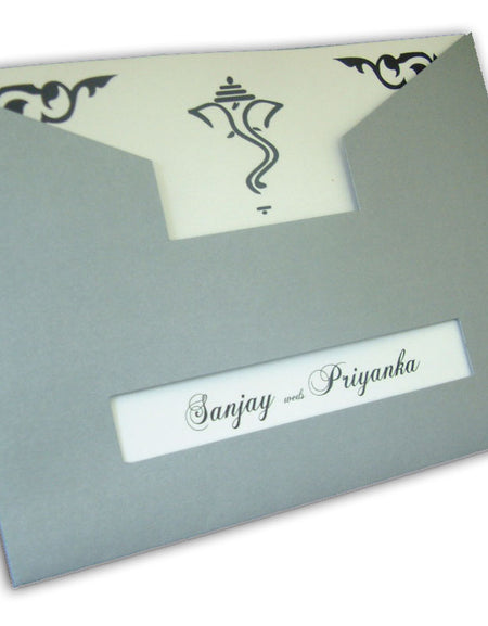 ABC 466 antique silver sleeve Hindu invitation