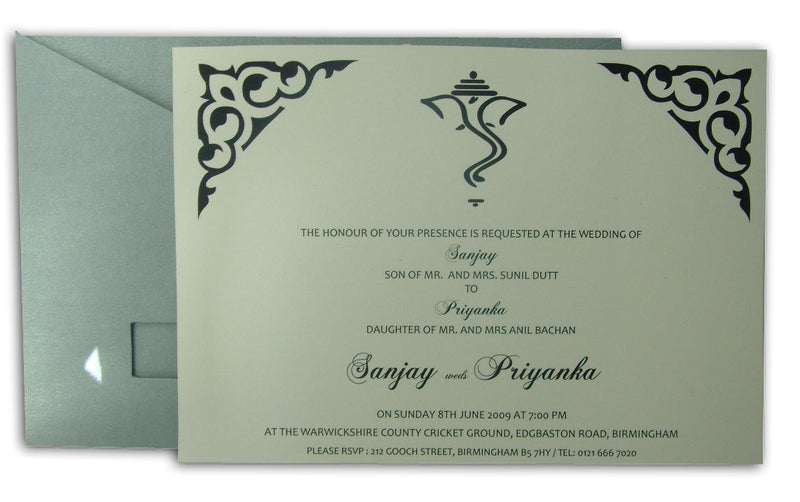 ABC 466 antique silver sleeve Hindu invitation