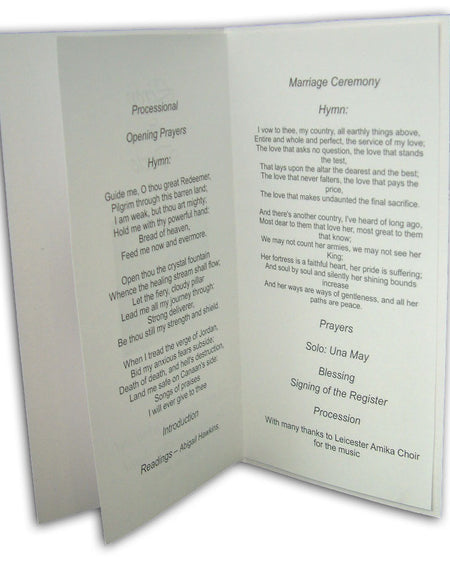 ABC 469 Simple white and silver order of service