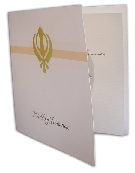 Simple Peach and Ecru Sikh Khanda Wedding Invitation ABC 493
