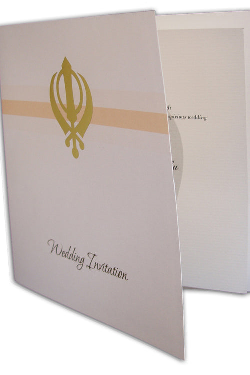 Load image into Gallery viewer, Simple Peach and Ecru Sikh Khanda Wedding Invitation ABC 493
