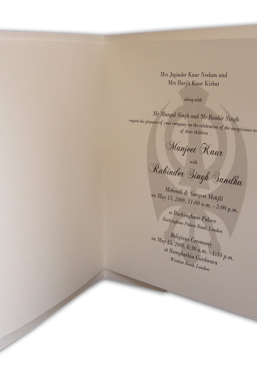 Load image into Gallery viewer, Simple Peach and Ecru Sikh Khanda Wedding Invitation ABC 493
