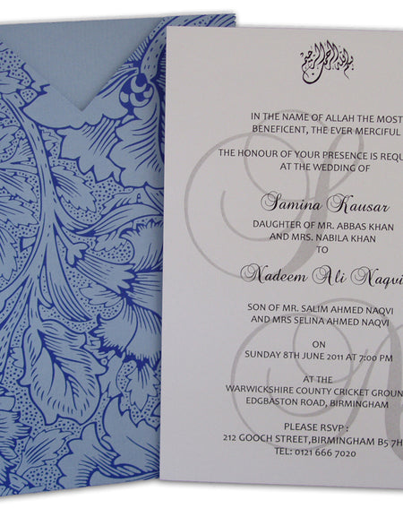 ABC 508 Antique toile floral print textured pocket invitation