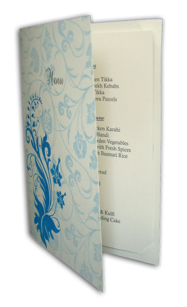 ABC 430 Blue flourish wedding table menu