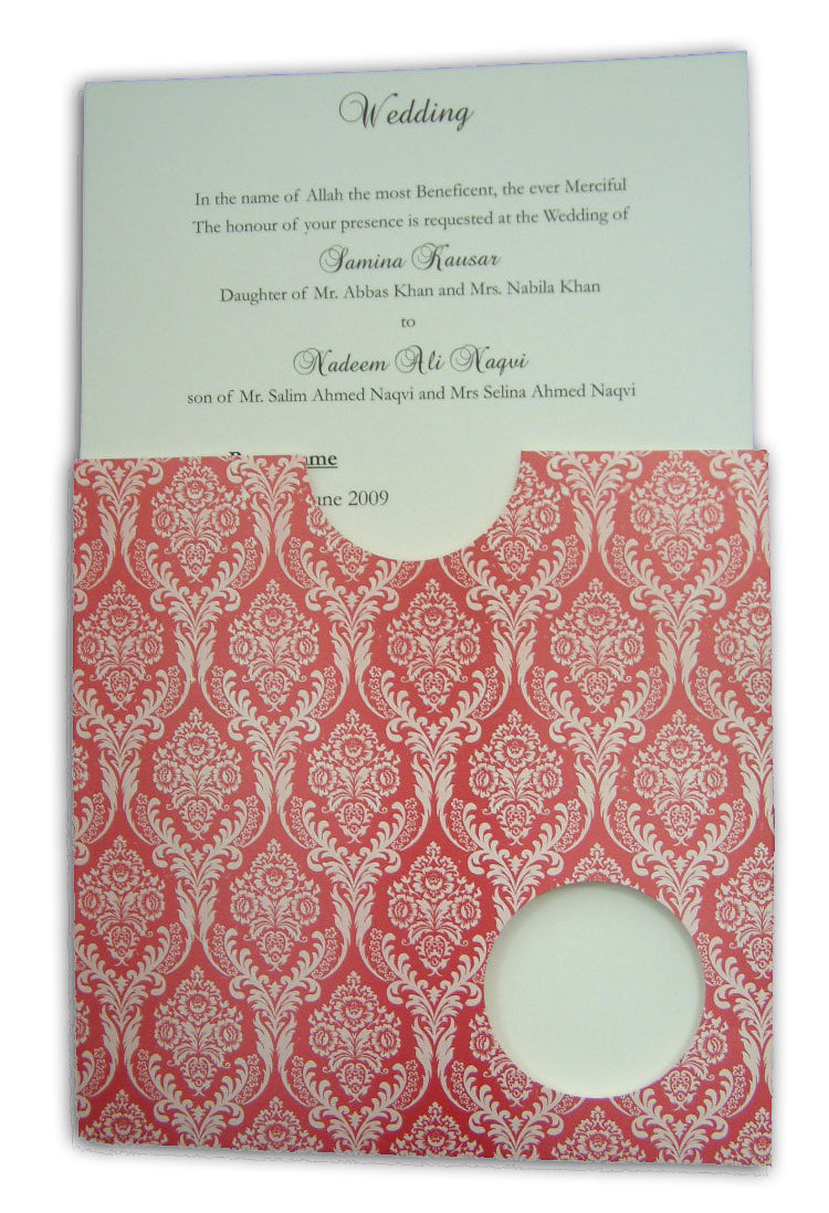 ABC 419 Amaranth red damask design pocket invitations