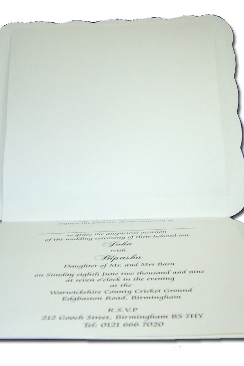 Load image into Gallery viewer, Panache BW20 Wedding Invitation pearlised scalloped edge satin ribbon
