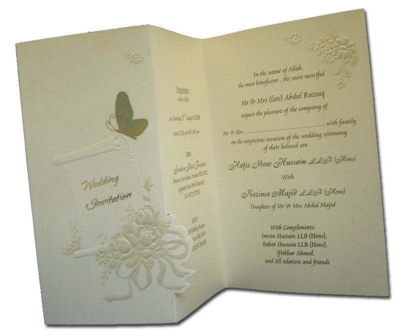 Folded gold butterfly wedding invitation Card Panache 2024