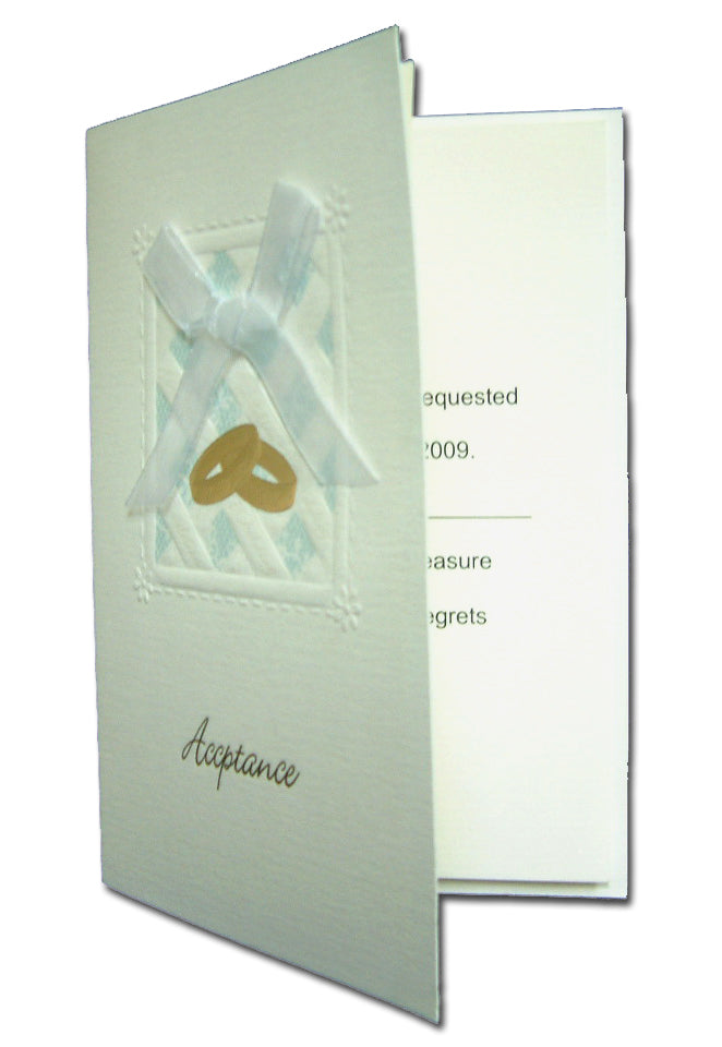 2010A Golden rings bands and white sheer bow reply cards