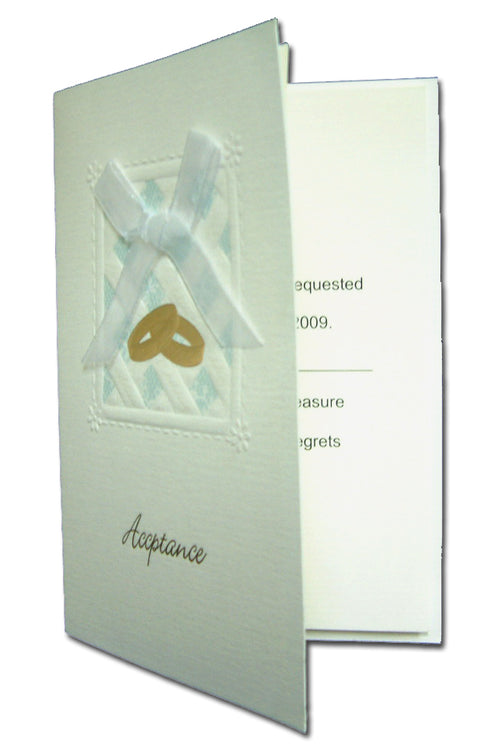 Load image into Gallery viewer, 2010A Golden rings bands and white sheer bow reply cards
