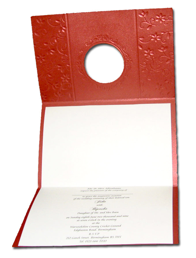 W0081 Red and gold embossed embroidery Marriage Invitation Cards