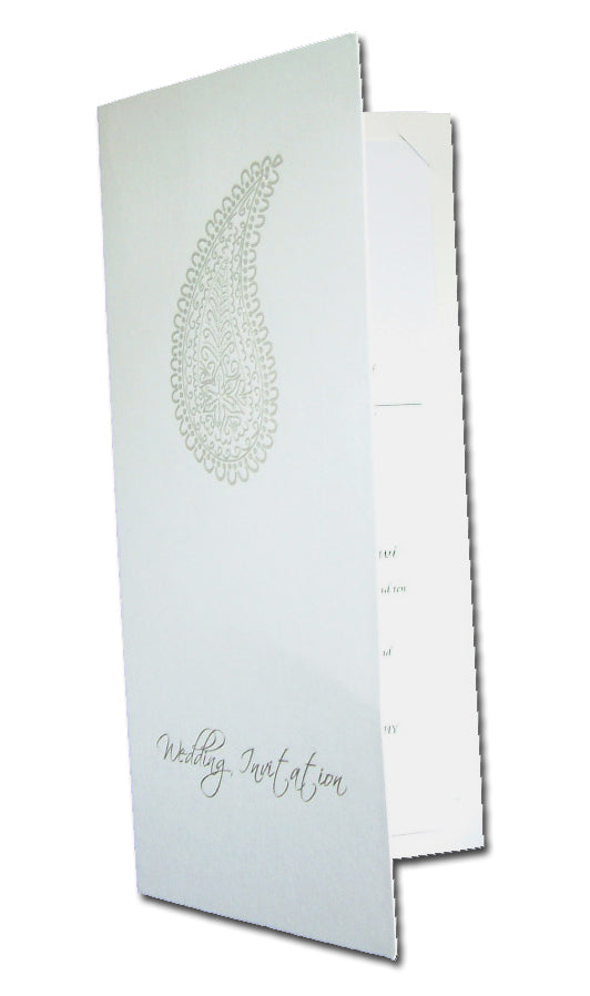 ABC 464 White invitations with Paisley design in silver