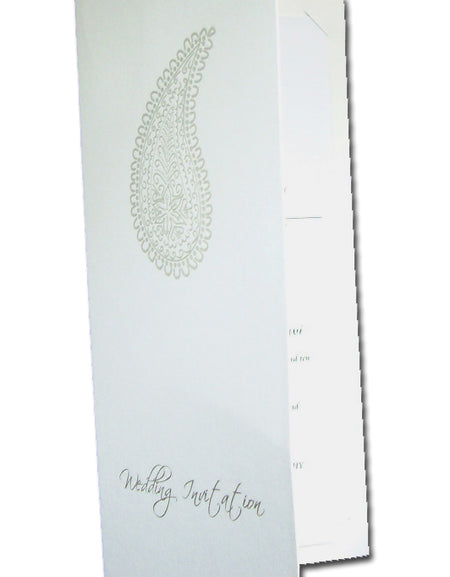 ABC 464 White invitations with Paisley design in silver