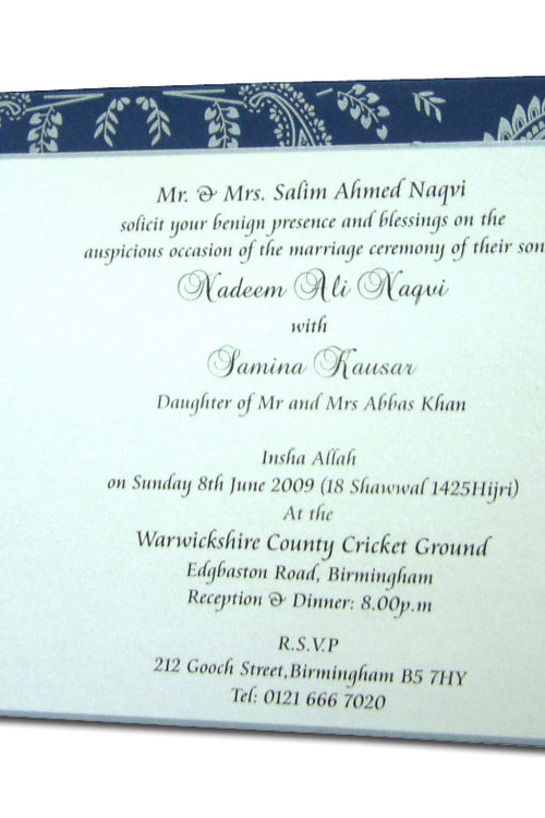 Load image into Gallery viewer, HW054 Navy Blue and silver paisley Indian invitations
