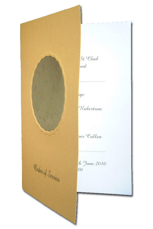 Load image into Gallery viewer, 2190S Old gold letterpressed order of service templates
