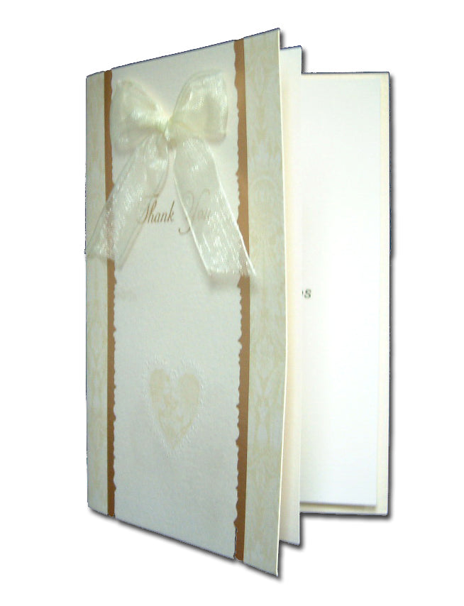 2005T cream and gold thank you card with bow
