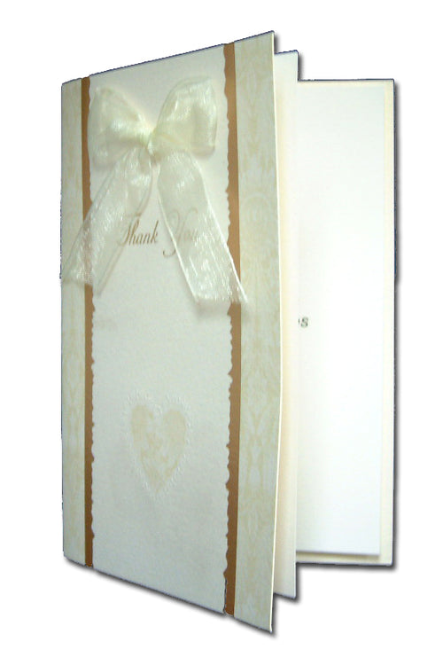 Load image into Gallery viewer, 2005T cream and gold thank you card with bow
