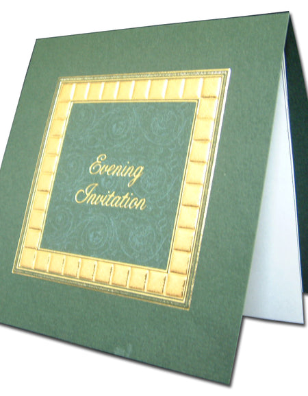 2009E green and gold floral swirl wedding invitation