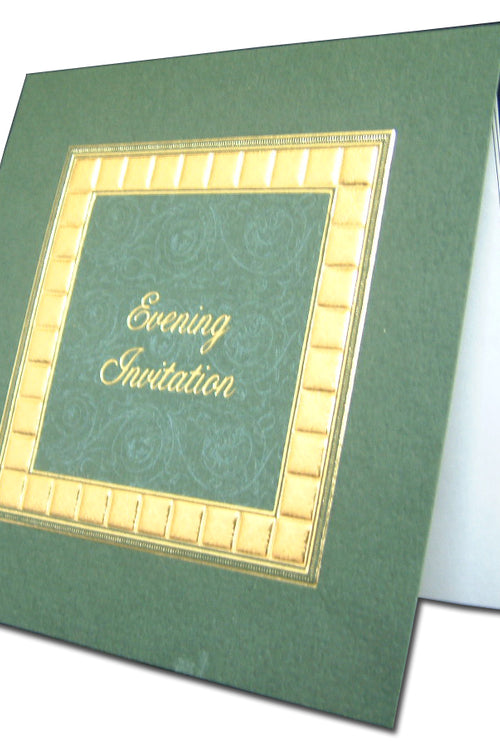 Load image into Gallery viewer, 2009E green and gold floral swirl wedding invitation
