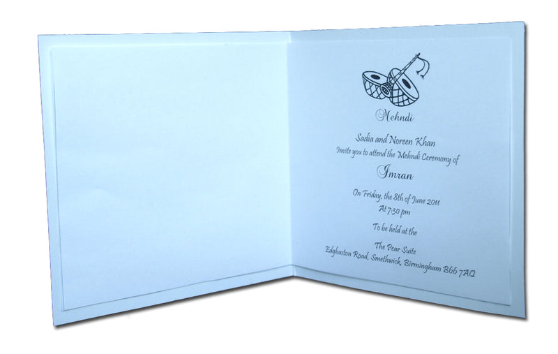 MND01B Cyan blue Henna pattern mehndi invitation card