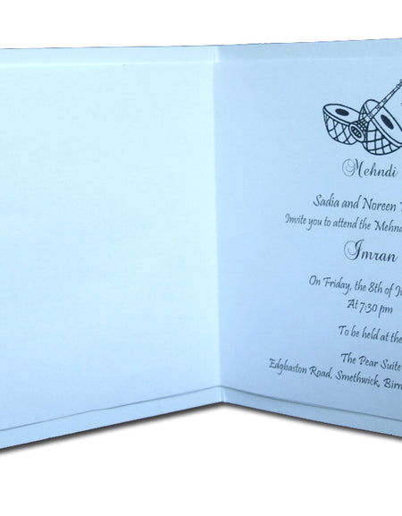 MND01B Cyan blue Henna pattern mehndi invitation card