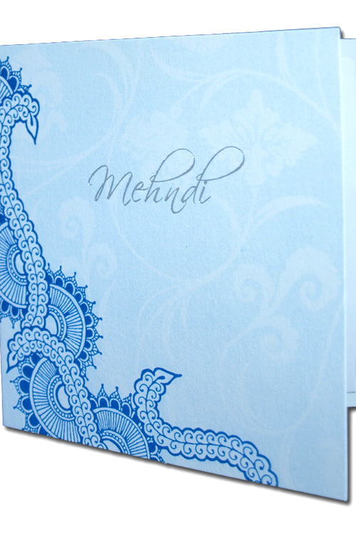 Load image into Gallery viewer, MND01B Cyan blue Henna pattern mehndi invitation card
