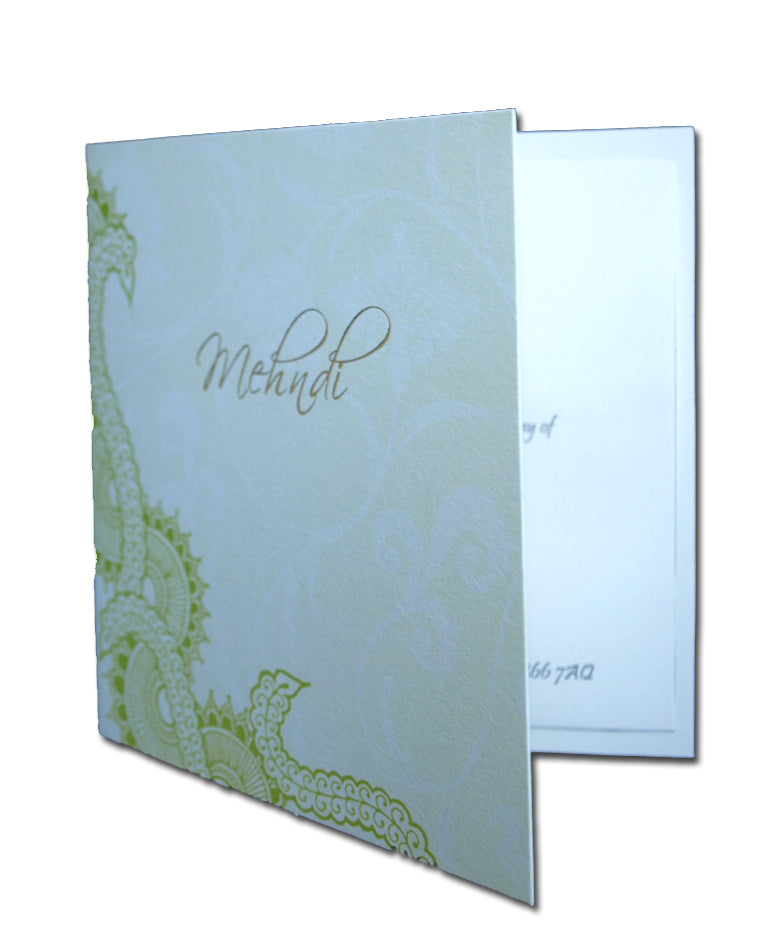 MND01G Green henna design mehndi invitation card