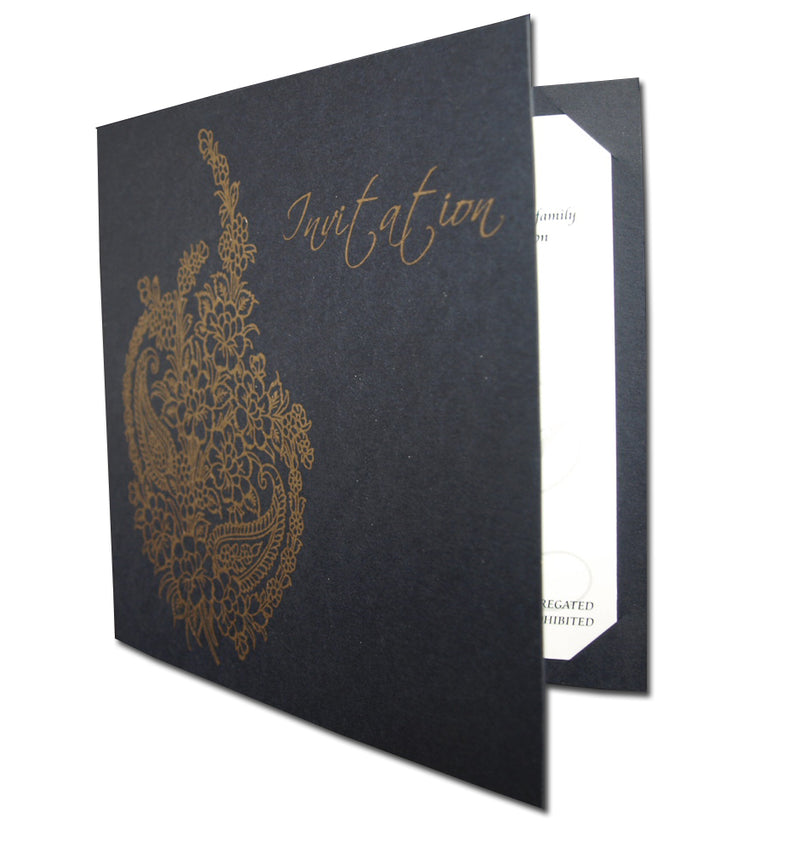 GB 1515 Dark blue and gold paisley party invitations