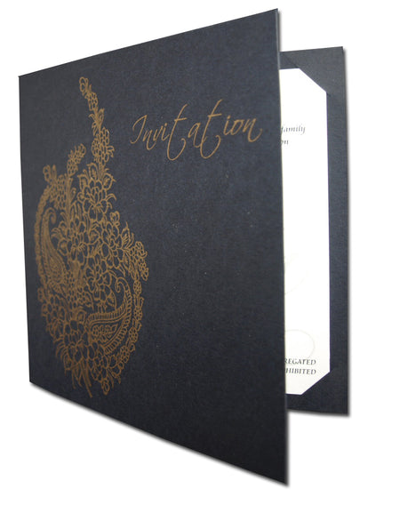 GB 1515 Dark blue and gold paisley party invitations