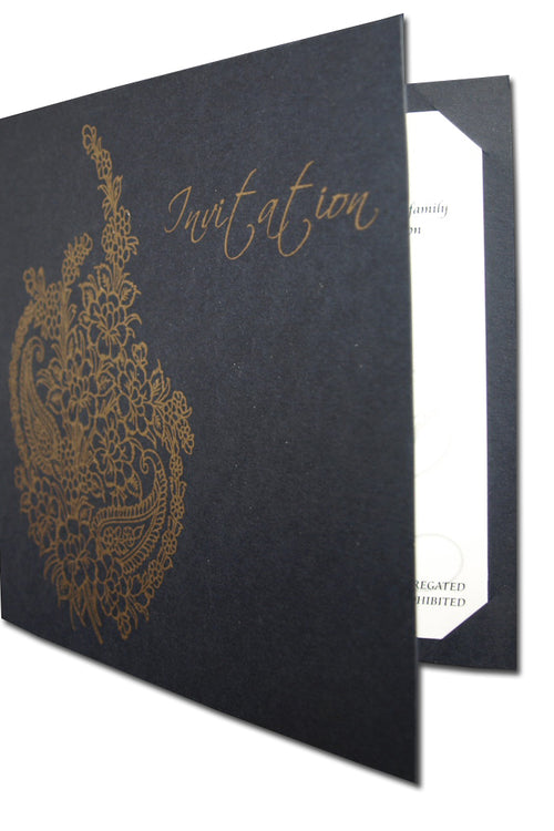 Load image into Gallery viewer, GB 1515 Dark blue and gold paisley party invitations
