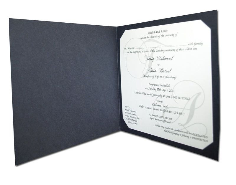 GB 1515 Dark blue and gold paisley party invitations
