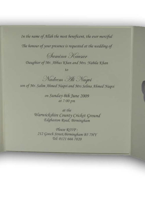 Load image into Gallery viewer, 8108 Square Lavender Invitation displayed with its matching envelope, featuring a silver foil butterfly and heart cutout design for a cohesive and elegant stationery set

