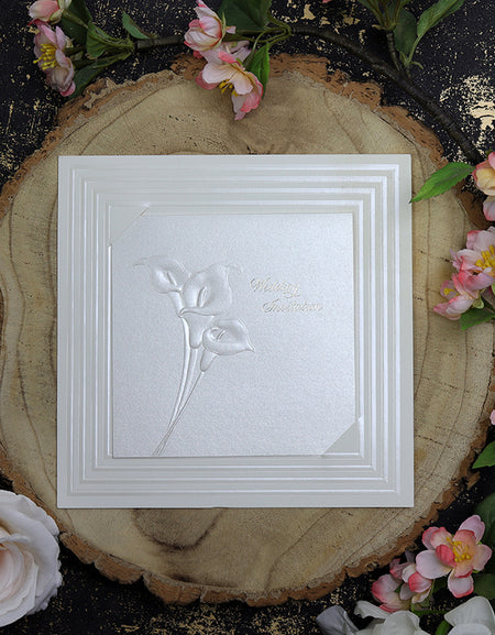 Elegant Square White Lilies in framed Marriage invitation card Panache 5002