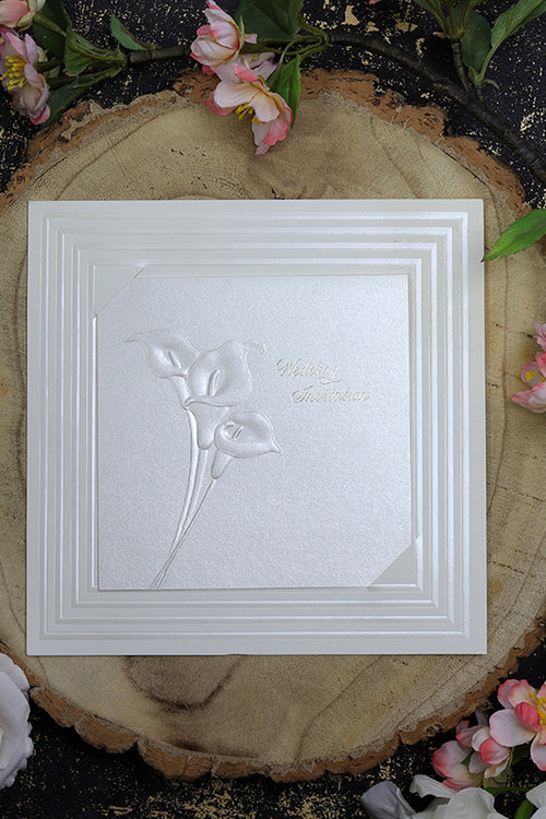 Load image into Gallery viewer, Elegant Square White Lilies in framed Marriage invitation card Panache 5002
