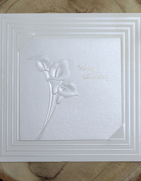 Elegant Square White Lilies in framed Marriage invitation card Panache 5002