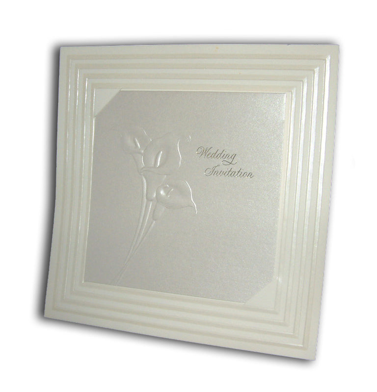 Elegant Square White Lilies in framed Marriage invitation card Panache 5002