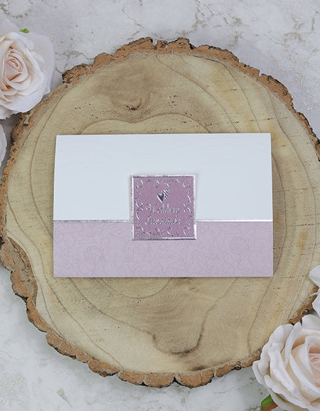5050 Silver and pink love hearts folded wedding invitation card