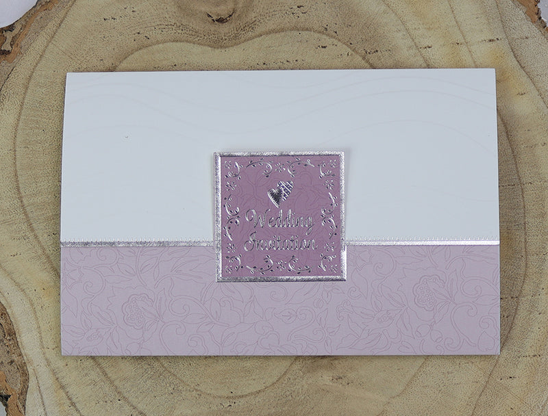 5050 Silver and pink love hearts folded wedding invitation card