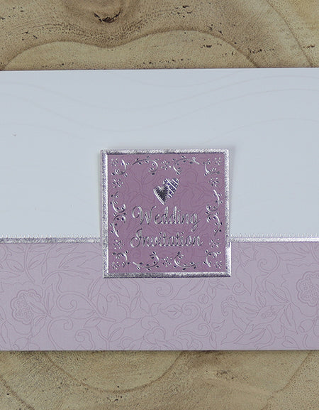5050 Silver and pink love hearts folded wedding invitation card