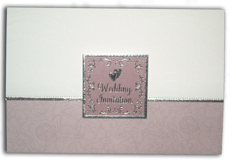 5050 Silver and pink love hearts folded wedding invitation card