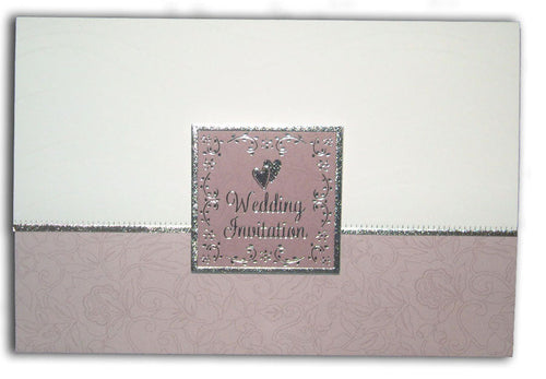 Load image into Gallery viewer, 5050 Silver and pink love hearts folded wedding invitation card

