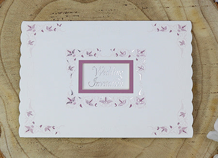 Floral lavender silver off white wedding invitations 5052