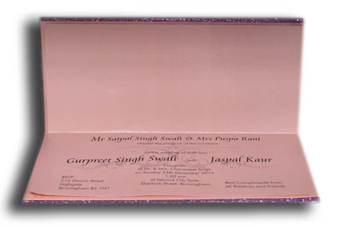 T067 Pink Padded single fold glitter fabric bow invitation