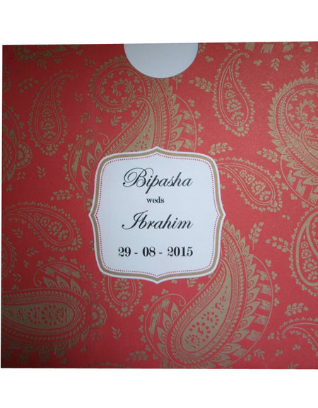 Red and gold Paisley design Asian Pocket Invitation PSQ 101
