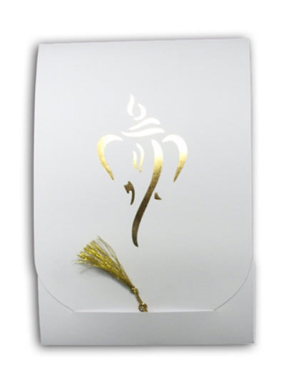 Load image into Gallery viewer, Simple Elegant White Cardstock Gold letterpress Ganesh Hindu invite ABC 562
