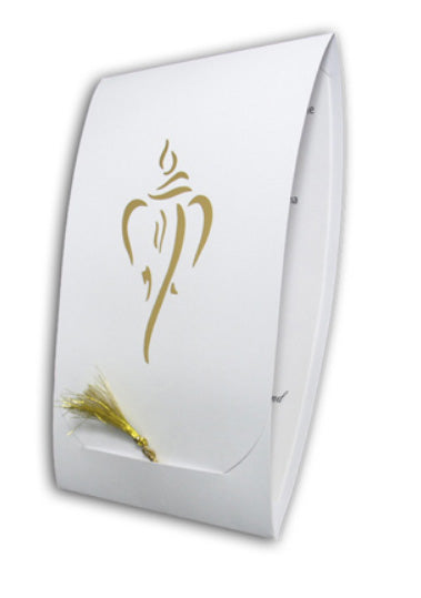 Simple Elegant White Cardstock Gold letterpress Ganesh Hindu invite ABC 562