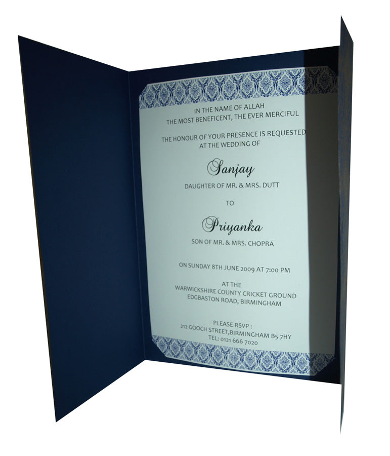 Hindu Wedding Invitation Card Blue Cardstock Gold foil Ganesh ABC 366