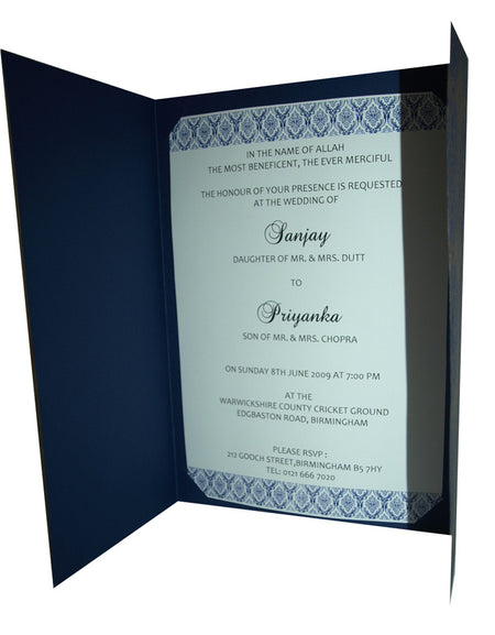 Hindu Wedding Invitation Card Blue Cardstock Gold foil Ganesh ABC 366