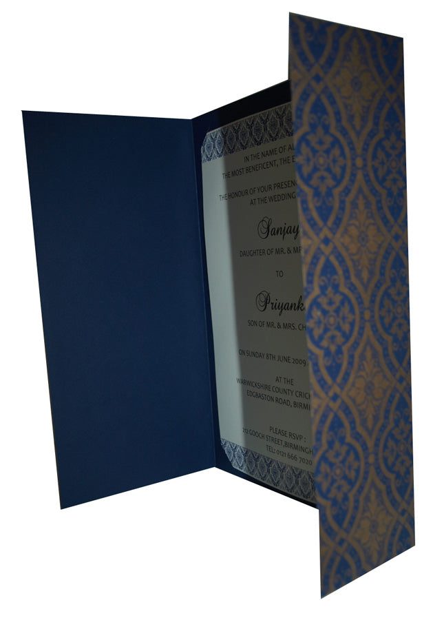 Hindu Wedding Invitation Card Blue Cardstock Gold foil Ganesh ABC 366