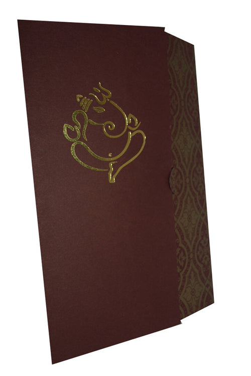 Load image into Gallery viewer, Burgundy Gold Ganesh Hindu Marriage Invitation Card ABC 367
