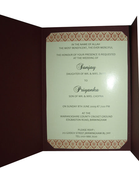 Burgundy Gold Ganesh Hindu Marriage Invitation Card ABC 367